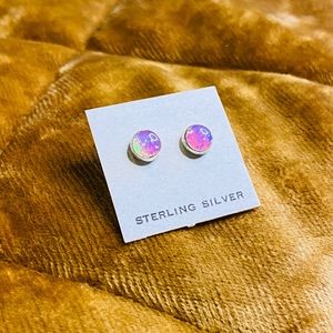 Sterling silver pink opal stud earrings.